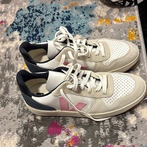 Veja White and Pink Sneakers